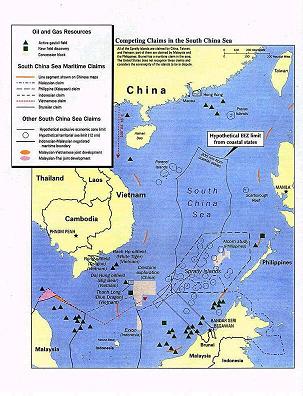 南中国海区域油、气田井架分布和特许开发区地图，Territorial Claims of Spratly Islands - Outline