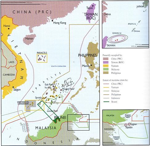 东海、南海主权争议地区图，Territorial Claims of Spratly Islands - Outline
